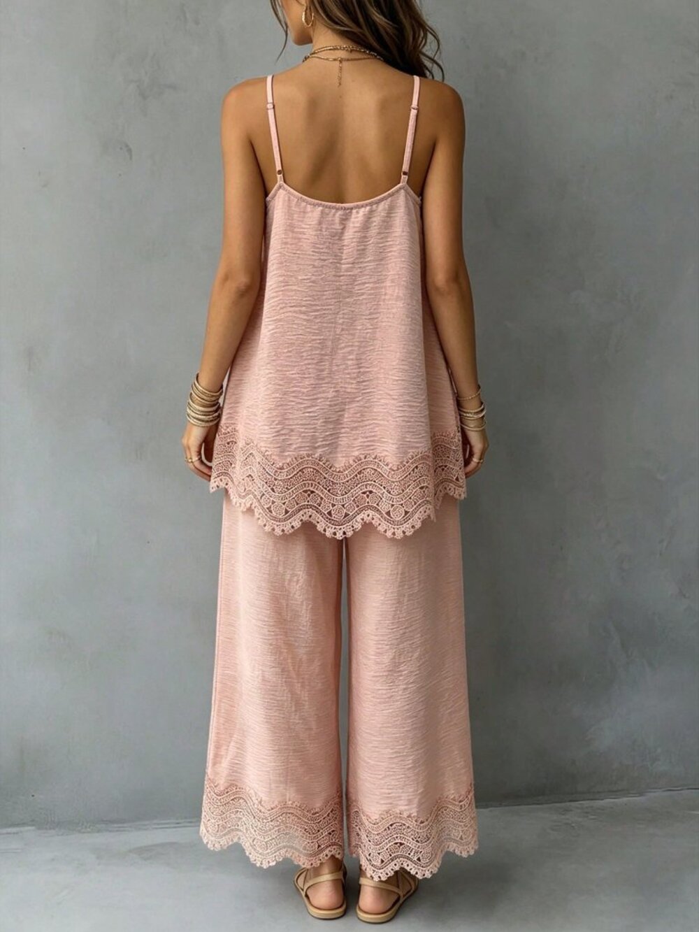 Pink Casual Women's Woven Top & Pants Two Piece Set - Picture 2 of 6
